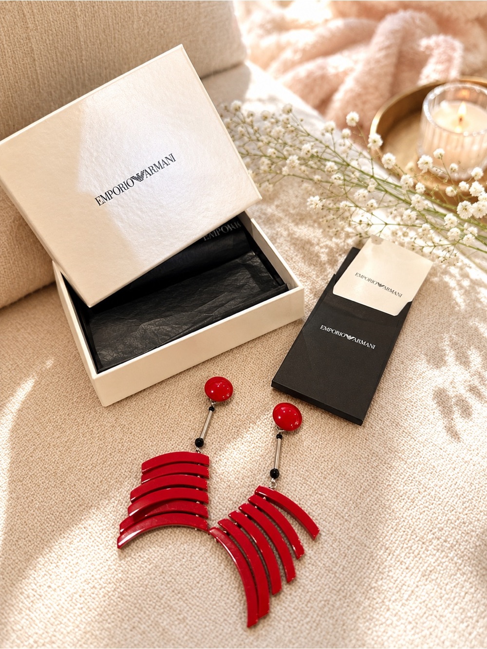 Emporio Armani Red oversized statement Layered clip on Earrings